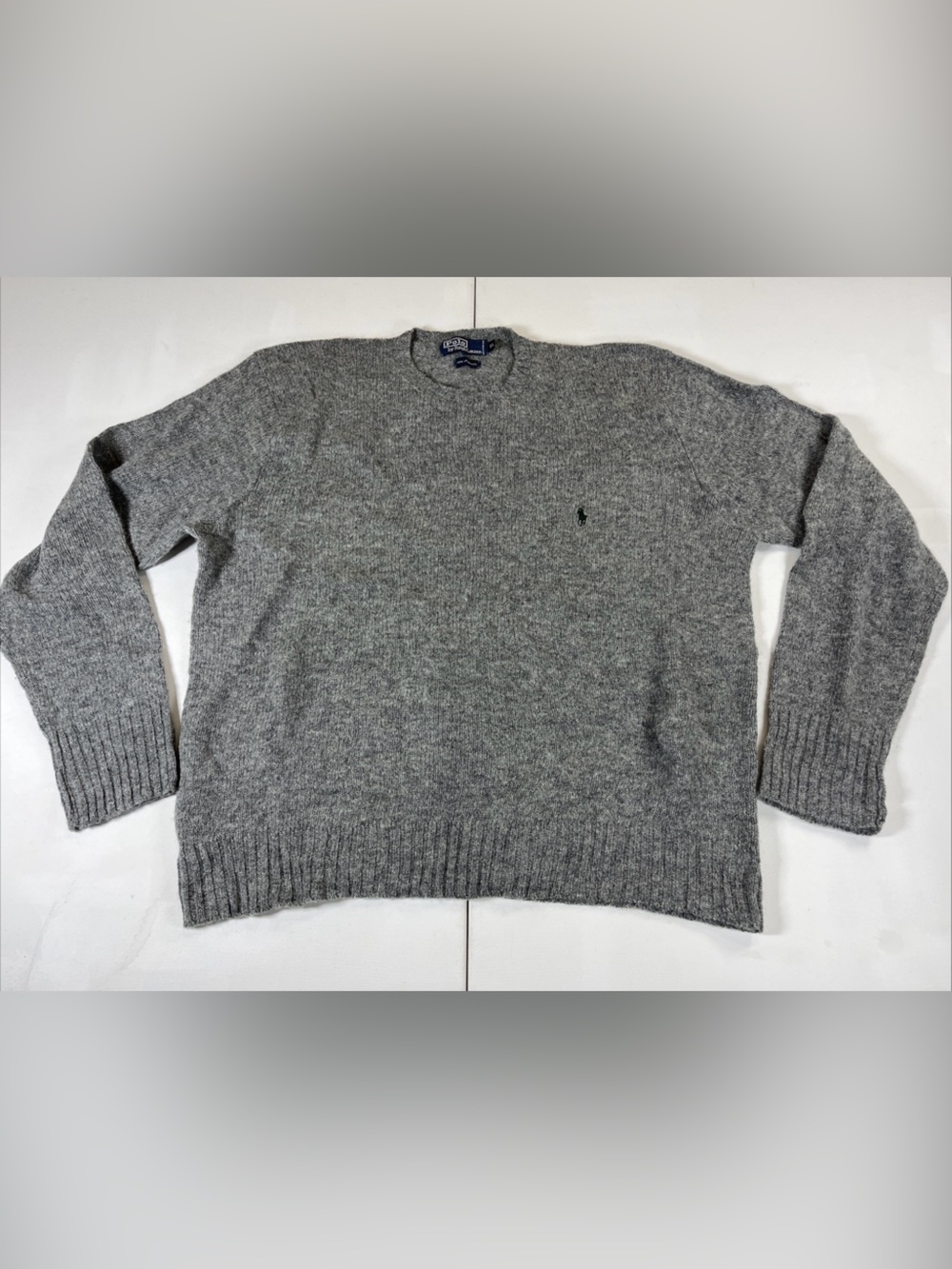 Vintage Polo Ralph Lauren 100% LambsWool Sweater Mens XL Gray Pony Crew Neck